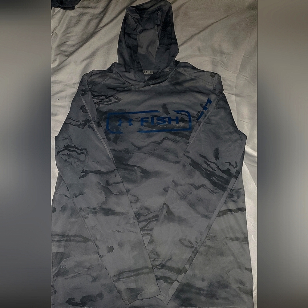 Under Armour fishing Hoodie, Gray and Blue, Small